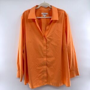 Foxcroft Non Iron Stretch Button Down Shirt Orange 24W Shaped Plus